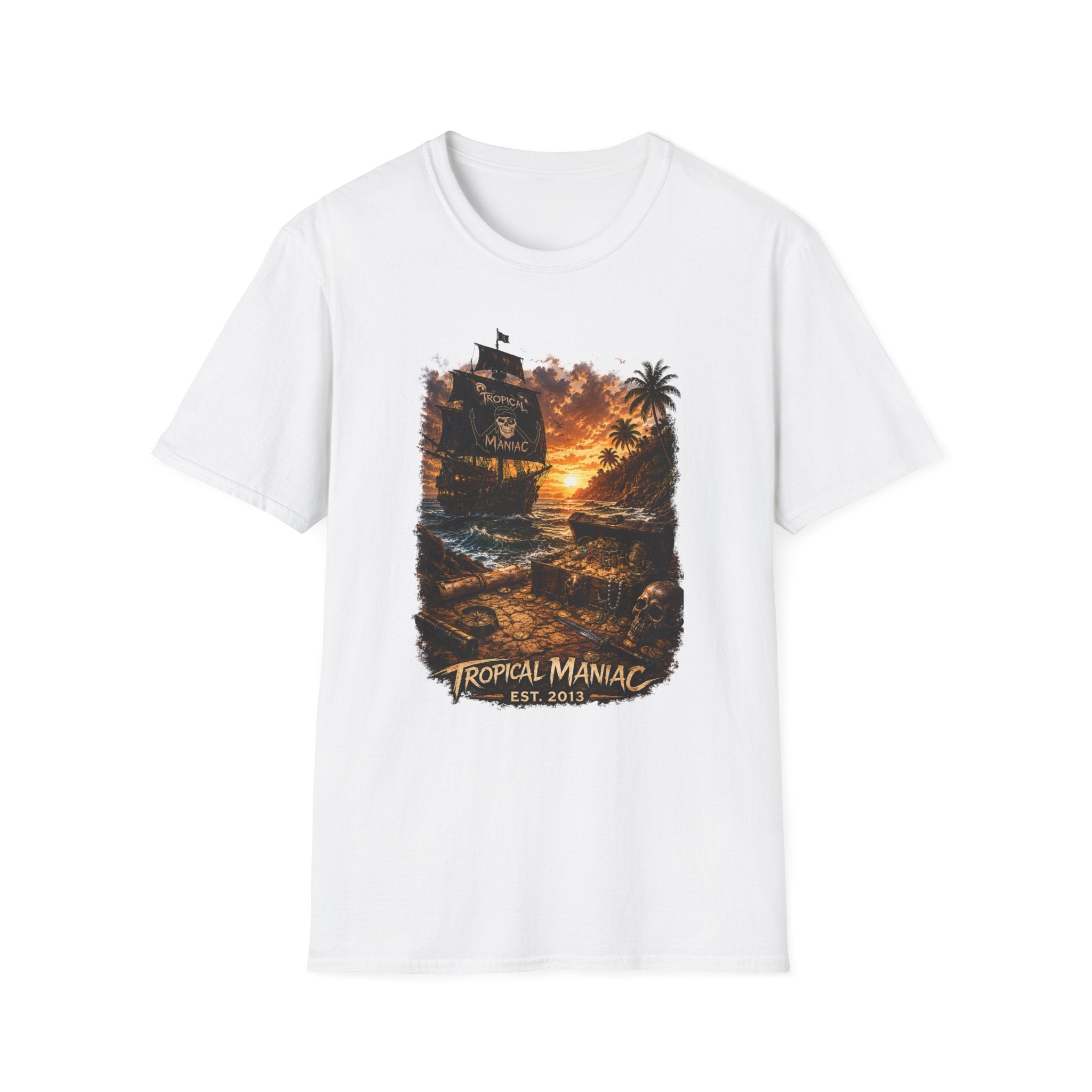 Tropical Maniac Sunset Pirate Ship T-Shirt