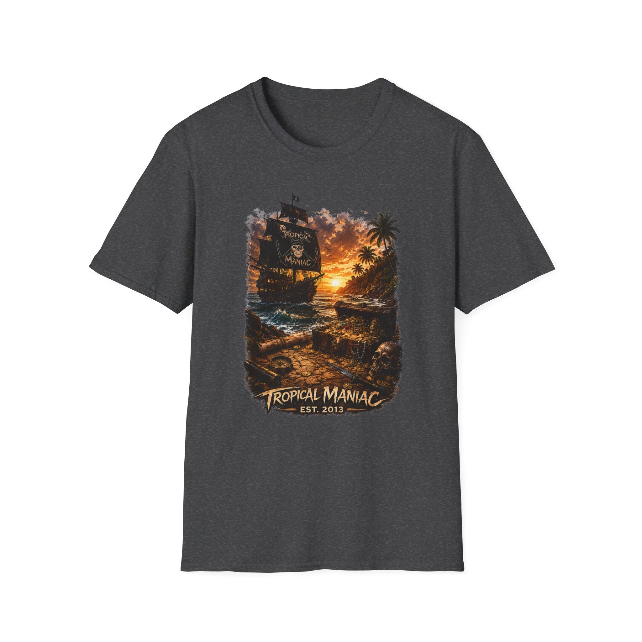 Tropical Maniac Sunset Pirate Ship T-Shirt